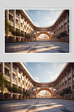 AI数字艺术手绘卡通教学楼校园场景-众图网
