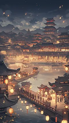 古风场景｜宋朝都城繁华夜景手机壁纸
