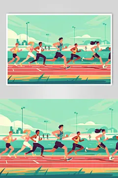 AI数字艺术扁平风校园运动会人物插画