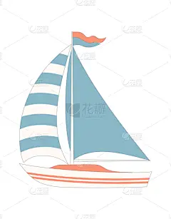 分离着色,海洋,船,卡通,可爱的,白色,帆,游艇,度假,设计