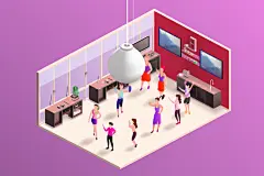 扁平风体育场立体运动员插画