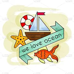 痕迹,湿,清新,海星,船,涂料,暑假,节日,夏天,绘制