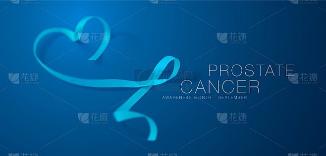 前列腺癌意识书法海报设计。现实的浅蓝色丝带。9月是癌症宣传月。向量