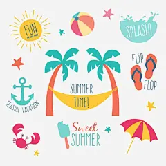 夏日风情阳光沙滩系列图标 https://88ICON.com 椰子树 图标 阳光 系列