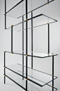 Drizzle - Shelving system with anodised aluminium structure. Set of vertical lacquered supports. 10mm extralight tempered glass shelves. Designed by Luca Nichetto for Gallotti&Radice.: