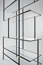 Drizzle - Shelving system with anodised aluminium structure. Set of vertical lacquered supports. 10mm extralight tempered glass shelves. Designed by Luca Nichetto for Gallotti&Radice.: 