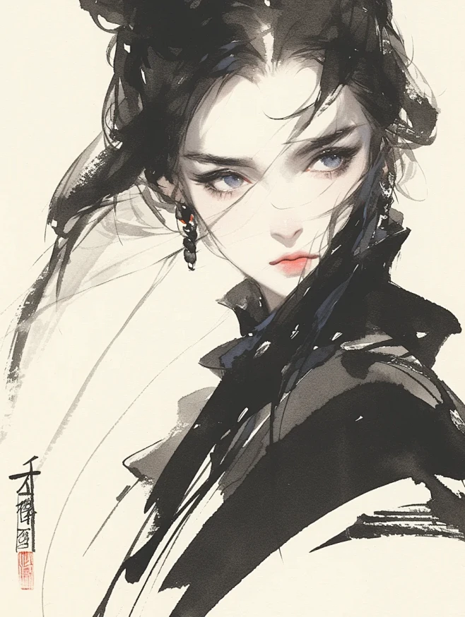 AIGC｜黑衣蒙面女侠｜水墨画 - 小红...