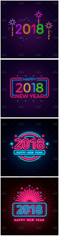 2018新年贺卡促销海报模板led彩色霓虹灯光效ai矢量平面设计素材-淘宝网