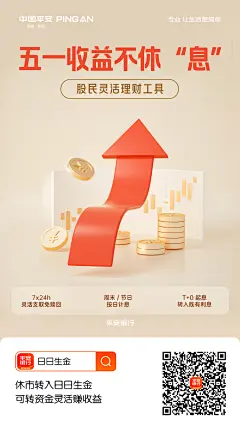 五一51-劳动节-平安银行-优选基金-金融-证券-金融基金营销-h5移动端app-运营互联网长图-微海报-红金-c4d-金币-三维