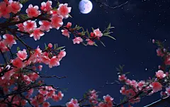 桃花花枝月亮壁纸素材图片