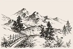 手绘山地景观矢量素材
