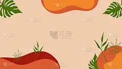 抽象裸棕粉彩米色软粉彩有机背景与花，刷子和液体形状。用于网页设计，社交媒体帖子，横幅，名片，邀请，打