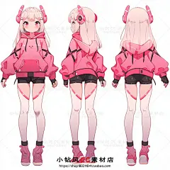 AI卡通动漫人物三视图 可爱女孩角色插画设定素材 游戏美术资源