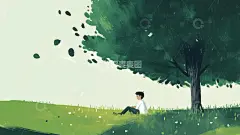 坐在草地上的男子手绘插画高清模板免费下载-趣麦麦图