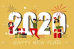 2020,绘画插图,新的,幸福,矢量,人,请柬,贺卡,圣诞装饰物,概念