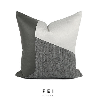 FEI新款绿灰色拼接方枕现代简约几何样板...