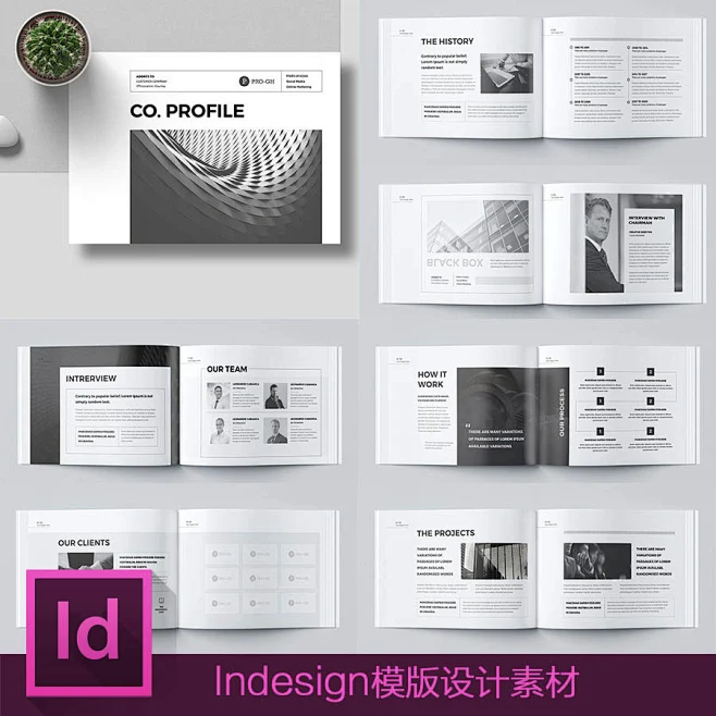 黑白id模版企业宣传画册杂志书籍排版版式设计InDesign素材 D09-花瓣网