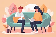 诊疗所扁平化心理咨询治疗人物场景插画