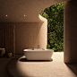 Sled oval bathtub : Sled oval bathtub, minimal design, freestanding, in Flumood or Colormood Solid Surface resin, paintable externally, with or without LED lighting.