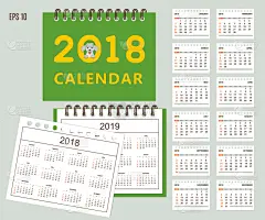 2018,2019,书桌,墙,日历,小山羊,可爱的,商务,螺线,计划书