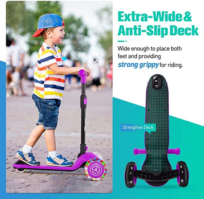 BELEEV V2 Scooters voor Kinderen met Lichtgevende Wielen en Stuurpen en Dek, 2 Wielen Opvouwbare Scooter, 3 in Hoogte Verstelbare Antislipdek, Lichtgewicht voor Kinderen van 3-12 Meisjes Jongens, Pink