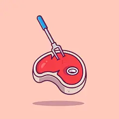 卡通风格牛排叉子插画