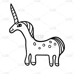 可爱的手画微笑的独角兽的轮廓与细线轮廓孤立在白色的背景。矢量插图。