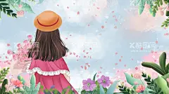 手捧鲜花的女神创意插画设计.  - 源文件下载【酷图网】妇女节,女神节,女王节,女生节,女孩,踏青,户外,郊游,旅行,自然,樱花,粉色,花海,三八妇女节,女神节海报,