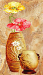 花瓶罂粟花电视墙图片