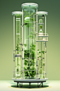 a green and white tube with test tubes on the stand and stethoscope, in the style of panoramic scale, distillation of forms, digital illustration, high-key lighting, high-angle, website, glass as material