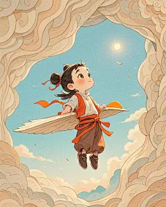 哪吒插画简笔画手绘治愈元素