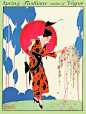 插画艺术作品，照片为Helen Dryden的《带阳伞的女人的时尚封面》