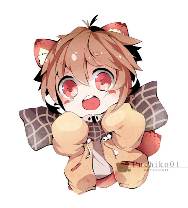 q版猫耳正太抱巾兽耳动漫头像色彩唯美水墨萌系壁纸p站插画二次元妖孽