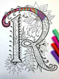 Letter R Zentangle - Inspired by the font "Harrington"