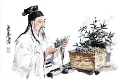 中医诊断水墨风人物插画