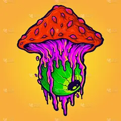红色真菌眼睛融化蘑菇矢量插图为您的工作标志，吉祥物商品t恤，贴纸和标签设计，海报，贺卡广告公司或品牌