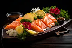鲜美诱人的日式料理三文鱼摄影图片