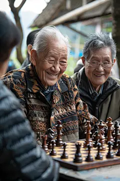 老人养老相伴下棋图片