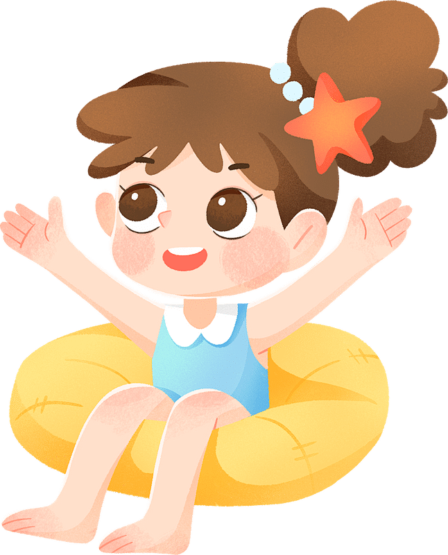 儿童夏令营手绘人物插画-坐游泳圈女孩
