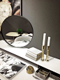 Venere, wooden vanity desk  covered by painted glass and burnished metal structure. Rotating double face mirror. Designed by Carlo Colombo for Gallotti&Radice