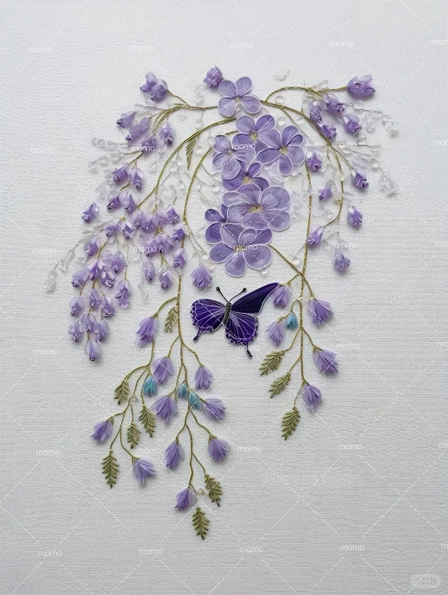 紫藤花-法式刺绣-图案分享