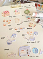 a recipe book with stickers on it and various items labeled in the english language