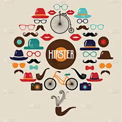 多色的,潮人,图标集,生日,分离着色,图像,嘴唇,小胡子,复古,收集