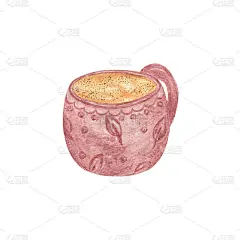 冬季热饮杯水彩插画美食甜点形象，菜单，贺卡，横幅，冬季节日庆典设计，简单的图案手绘风格