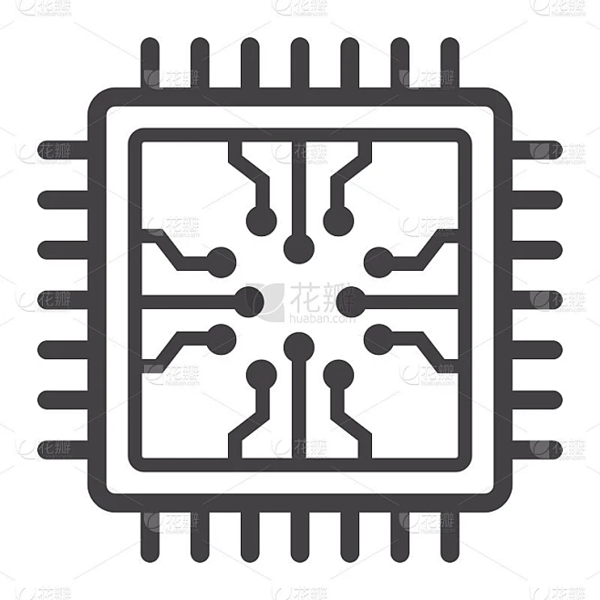 芯片线图标，电路板和cpu，矢量图形，白色背景上的线性图案，eps 10。素材-花瓣网