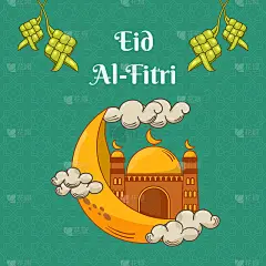 手绘涂鸦eid al-fitr平面插图背景，旗帜，贺卡，模板，墙纸。