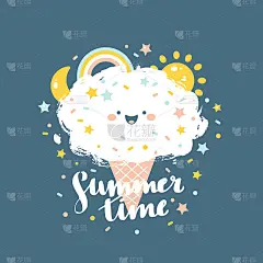 可爱的冰淇淋插图。夏天时间打印。矢量图
