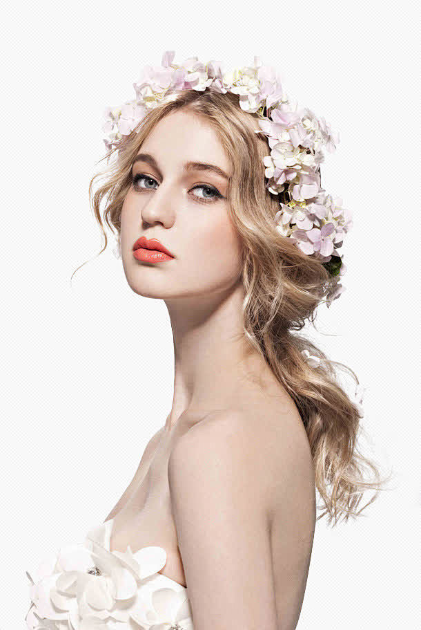 带花的美丽欧美女孩