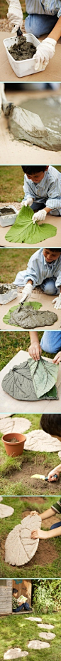 Leaf stepping stones DIY- awesome family project!