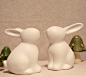 创意美式乡村家庭摆件两件套装结婚礼物陶瓷白色小兔子家居摆设品